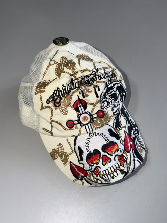 ZAuthentic Ed Hardy Skull & Panther Rhinestone Trucker Cap (Adjustable Fit)