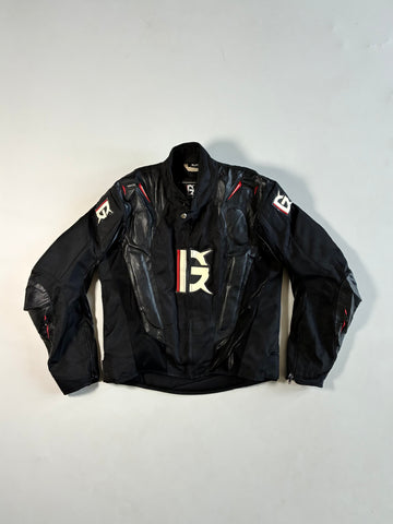 Ghost Racing Leather/Textile Hybrid Motorcycle Jacket Black/Red/White, CE Armour,Back Hump, Padded (S)