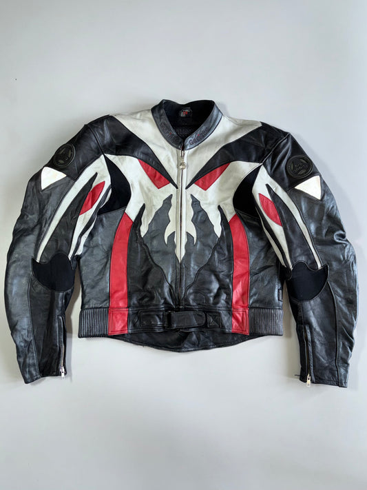 Hein Gericke Pro Sports Schoeller Flame Graphic Appliqué Leather Motorsport Racing Jacket (Paded)(M)