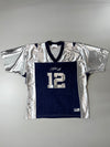 2000 Archives Sport "Native Silk" #12 Metallic Silver Football Jersey – Navy/Silver, (2XL)