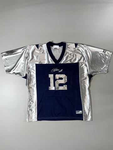 2000 Archives Sport "Native Silk" #12 Metallic Silver Football Jersey – Navy/Silver, (2XL)