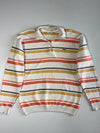 Lacoste Quarter-Zip Striped Knit Sweater, Cream with Orange, Mustard & Navy Stripes (S/M)