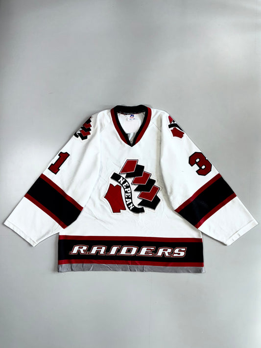 Vintage Nepean Raiders #31 White Red Black Canadian Minor Hockey Mesh Game Jersey (XL)