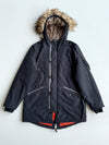 Legender's Black Fishtail Parka – Faux Fur Hood & Orange Quilted Lining (XL)