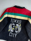 Beachflame Washed Black Canvas Jacket – Pink, Teal & Cream Chevron Stripes (L/XL)