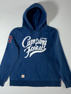 American Vintage Blue Graphic Pullover Hoodie | Camping Forest Print (M)