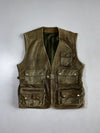 Vintage Olive Green Pure Leather Multi-Pocket Cargo Vest Utility (M/L)