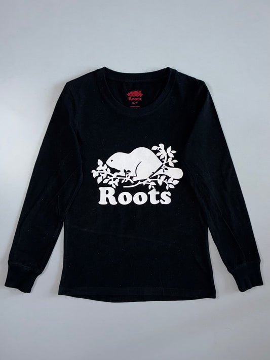 Roots Canada Beaver Logo Cotton Long Sleeve T-Shirt Black (XS)