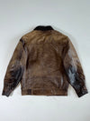 Vintage Two-Tone Brown & Black Leather Moto Bomber Jacket (L)