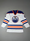 Edmonton Oilers Vintage Hockey Jersey — White | Blue & Orange Stripe (M/L)