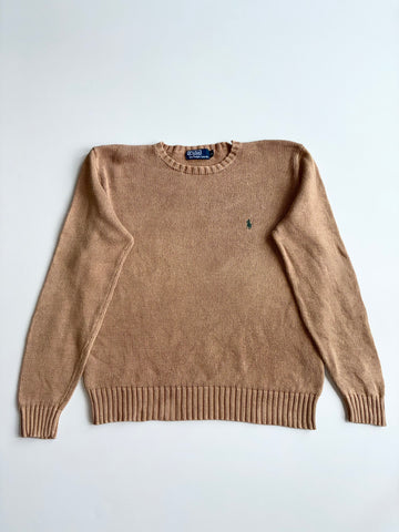Polo by Ralph Lauren Tan Chunky Cotton Knit Crewneck Sweater – Green Pony (XL)