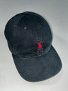 Polo Ralph Lauren Black Classic Pony Dad Cap – Red Embroidered Logo, Brass Buckle (Adjustable)