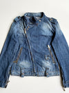 Y2K Asymmetric Zip Denim Biker Jacket – Medium Blue Wash woman’s (XS)