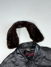 Vintage Ventura Leather Jacket – Black – Fur Collar – Burgundy Lining (XL)