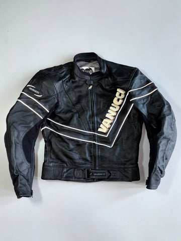 Vanucci by Enrico Vanucci High-Class Motorbikewear Chevron Stripe Leather Moto Jacket (S)