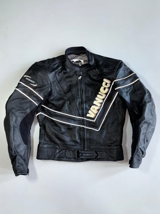 Vanucci by Enrico Vanucci High-Class Motorbikewear Chevron Stripe Leather Moto Jacket (S)