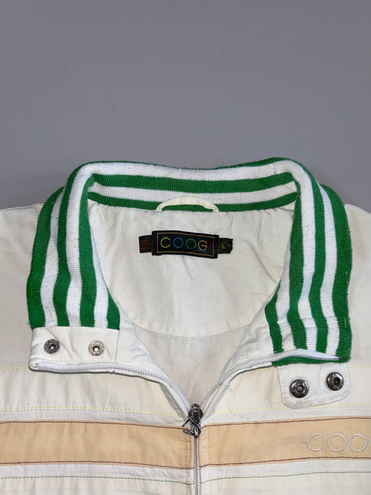 Coogi Vintage Cotton Zip Jacket Cream / Green Stripe with Back Crest Embroidery (XL)