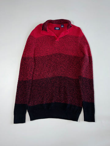 Chaps Ombre Textured Knit Button Mock Neck Sweater – Red/Black (M)