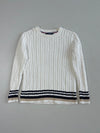 Tommy Hilfiger Cream Cable Knit Sweater with Navy Varsity Stripe Hem (S)