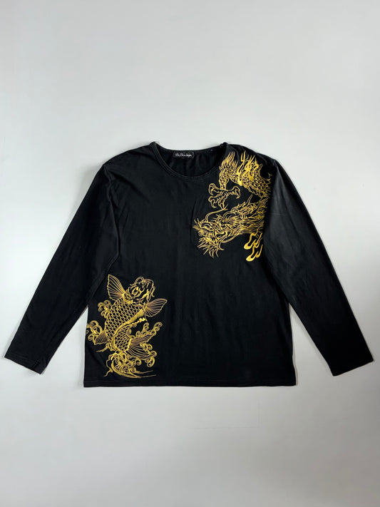 H’s Bondrain Black Dragon & Koi Embroidered Long Sleeve Tee (Xl)
