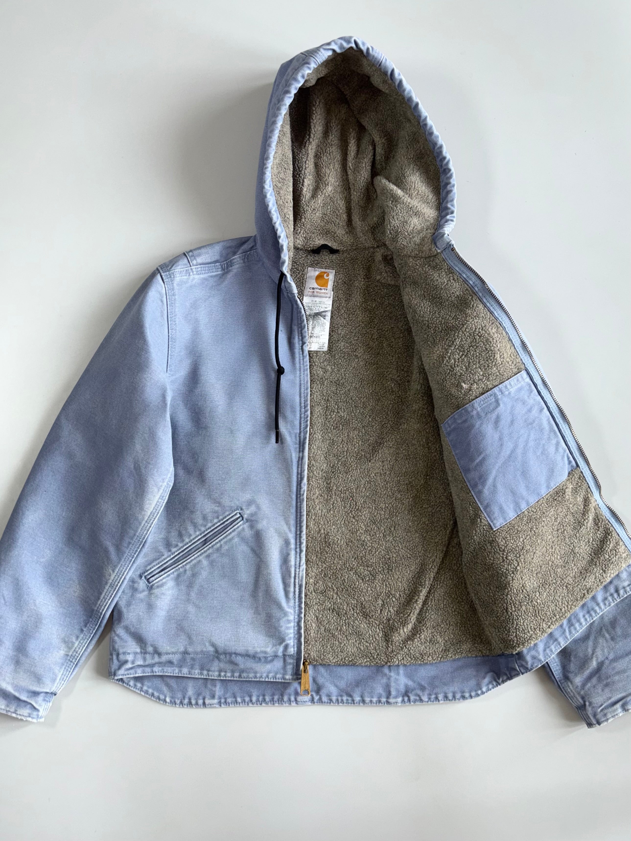 Vintage Carhartt Washed Blue Sherpa Lined Hooded Active Jacket