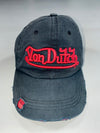 Von Dutch Kustommade Originals Distressed Navy Cap – Red Script Logo(Adjustable)