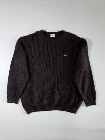 Lacoste | Dark Brown Chunky Rib Knit Wool Sweater – Croc Logo | (XL/ 2XL)