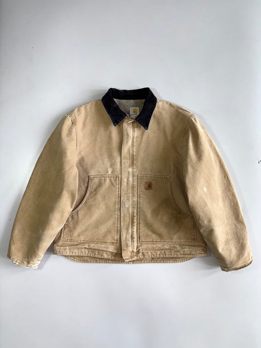 Vintage Carhartt Detroit Jacket-Tan Duck Canvas, Corduroy Collar J184 (XL)