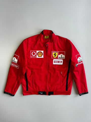 Ferrari F1 Scuderia Marlboro Vodafone Shell FedEx Bridgestone Full Sponsor Patch Racing Jacket Red (L)
