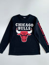 NBA Official Chicago Bulls Bull Logo Sleeve Print Black 100% Cotton Long Sleeve T-Shirt (L)