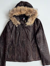 Papion Faux Fur Hooded Brown Leather Jacket Women's (S)