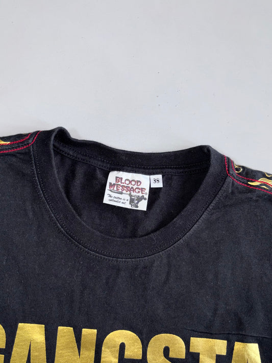 Blood Message Gangsta Chola Gold Foil Print Graphic Tee (S)