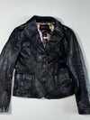 Pil's | Black Leather Blazer – Printed Satin Lining women’s (XXS)