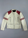 Vintage White & Burgundy Café Racer Leather Jacket (M)