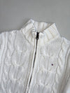 Tommy Hilfiger White Cable Knit Full-Zip Sweater with THNY Patch (XS)