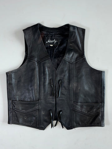 Vintage Murphy Black Leather Western Lace-Up Biker Vest (L)