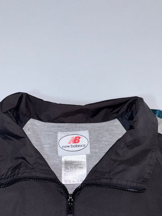New Balance Vintage Track Jacket Black Colorblock Teal Stripe (XL)