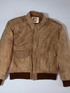 Global Identity Beige Distressed Leather Bomber Jacket (M)