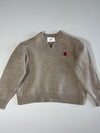 Ami Paris Ami de Coeur V-Neck Knit Sweater – Taupe Melange (XXS)