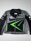 Grey & Black Motorcycle Racing Jacket with Neon Green Graphics & Sponsor Logos (3XL)