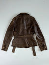 Vintage Brown Leather Ruffle Trim Belted Utility Jacket Women’s (S)