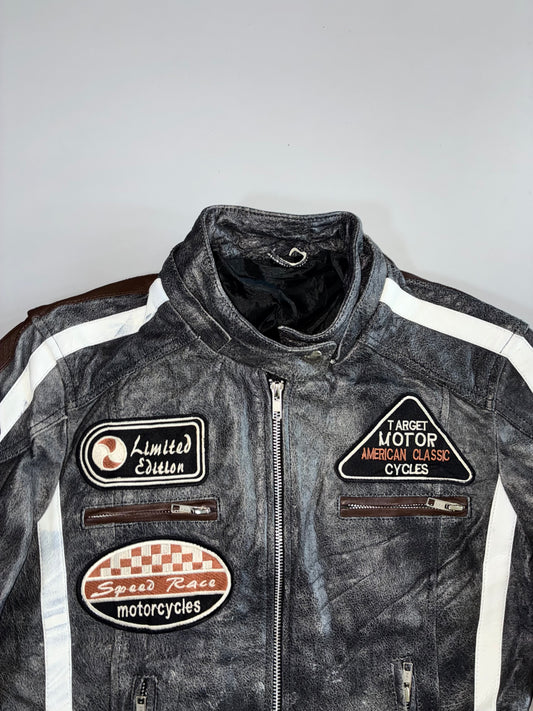 Vintage American Classic Distressed Leather Moto Racing Jacket (S)