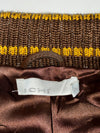 Ichi Brown Leather Bomber Jacket with Mustard Striped Knit Collar & Cuffs, (XS)