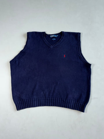Vintage 90s Polo Ralph Lauren Navy Knit Sweater Vest – Red Pony – Made in Macau (2XL/3XL)