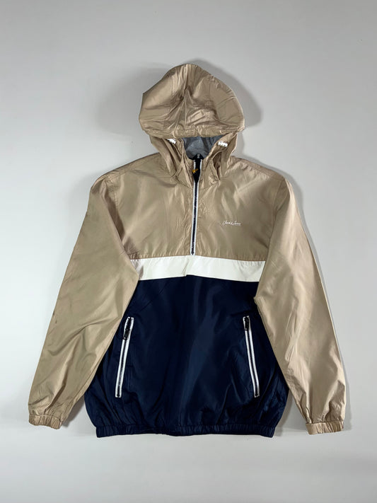 Jack & Jones Colorblock Half-Zip Hooded Windbreaker Jacket Beige/Navy (M)