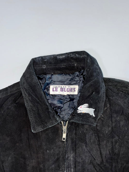 Le Blues Vintage Black Genuine Suede Leather Harrington Jacket (L)