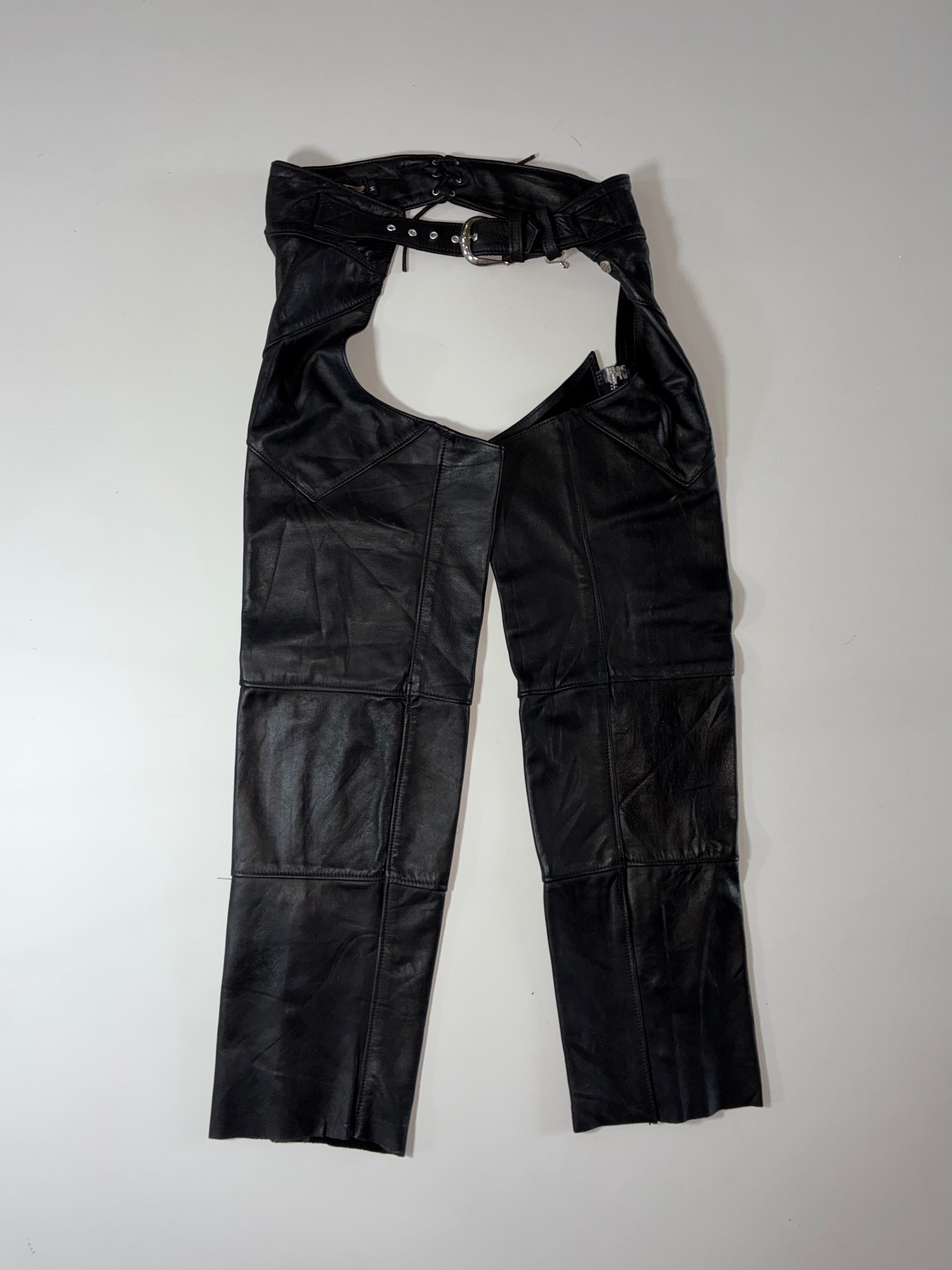 Harley-Davidson レザー チャップス USA製 M ブラック Vintage Harley-Davidson Black Leather Biker Chaps, Made in USA (W