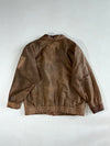 Vintage 80s Brown  Leather Bomber Jacket Gold Toggle Clasps, (XL)