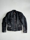 Vintage 70s/80s Made in England Black Leather Café Racer Motorcycle Jacket with Quilted Shoulders & Elbows (S)