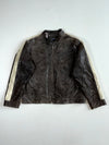 Vintage Le Frog Brown Suede Striped Racer Jacket (2XL)